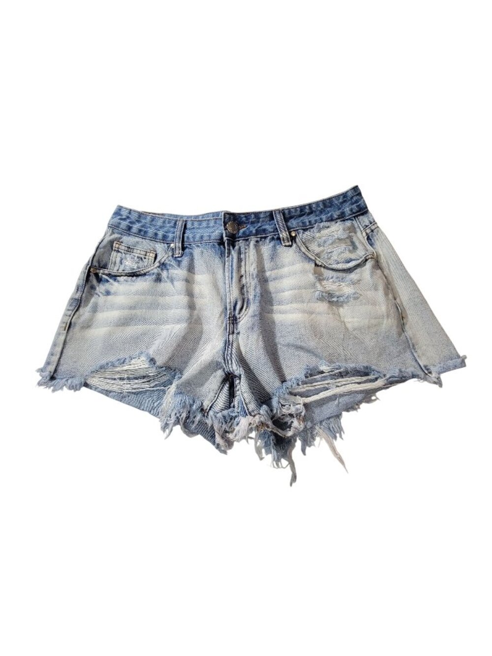 Telepatía Distressed Denim High-Waisted Shorts Light Wash Size 13/31 100% Cotton